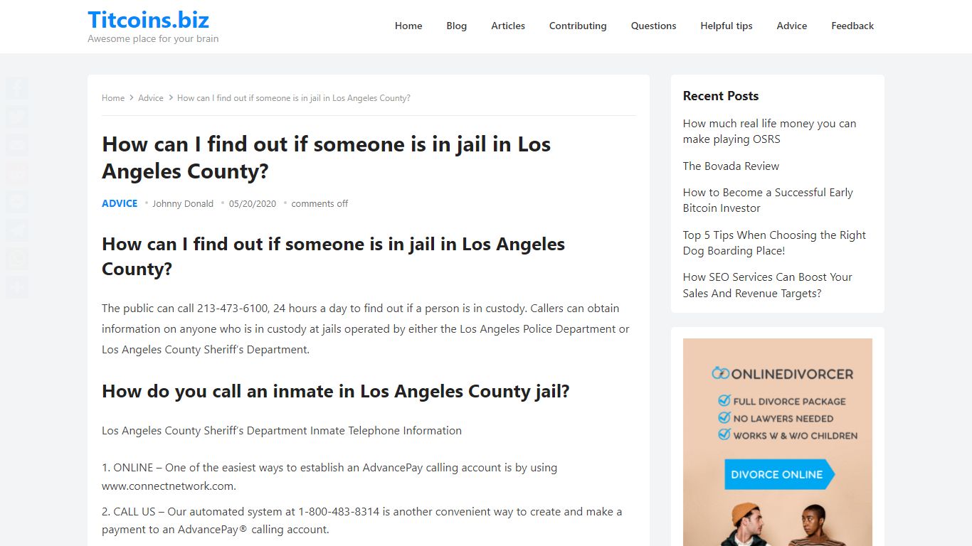 How can I find out if someone is in jail in Los Angeles County?